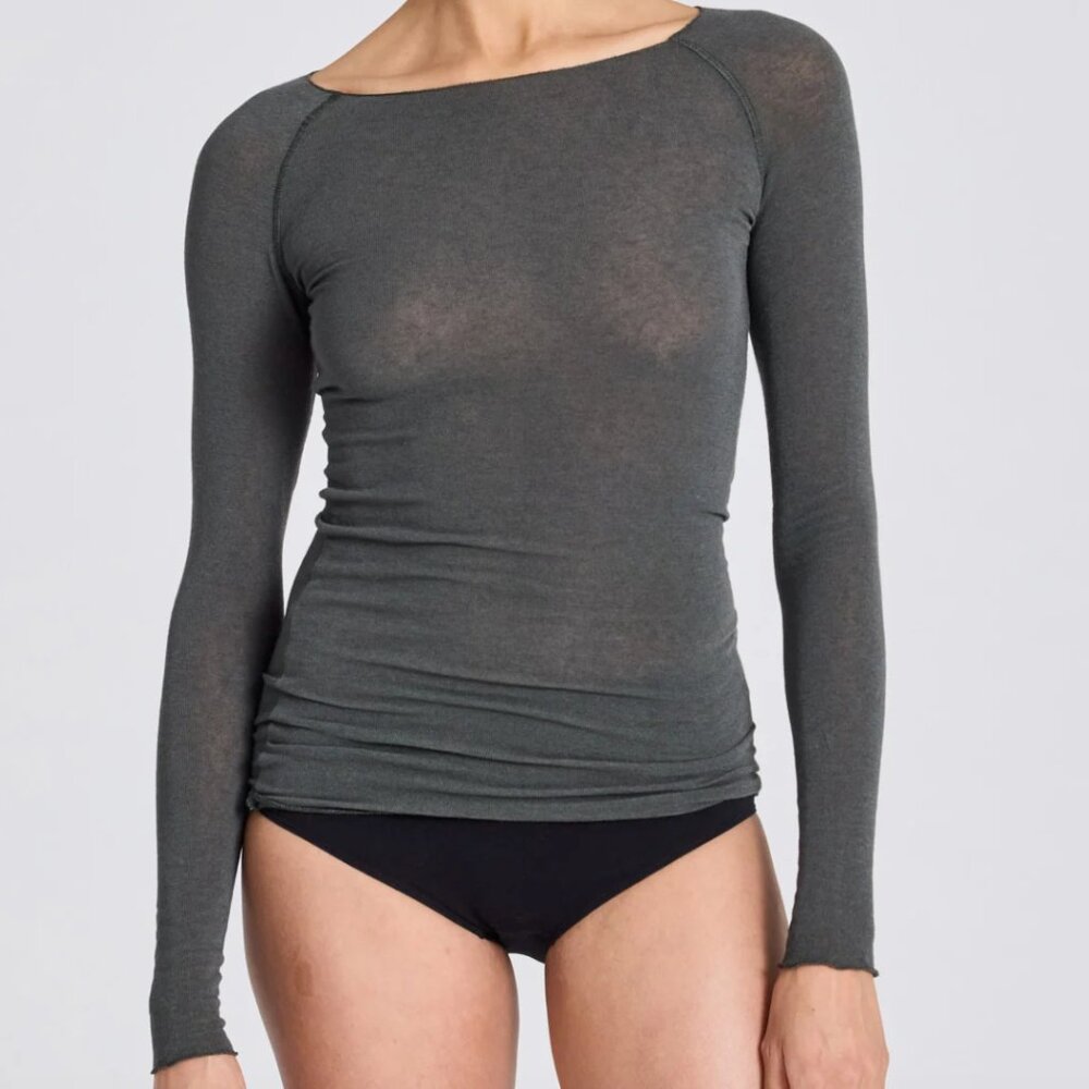 Long Sleeve Gray Tee Shirt, Size Medium Wool/Viscose/Elastane